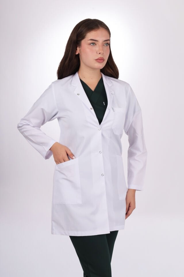 Uzun Kol Orta Boy Kadın Önlük Gömlek Yaka