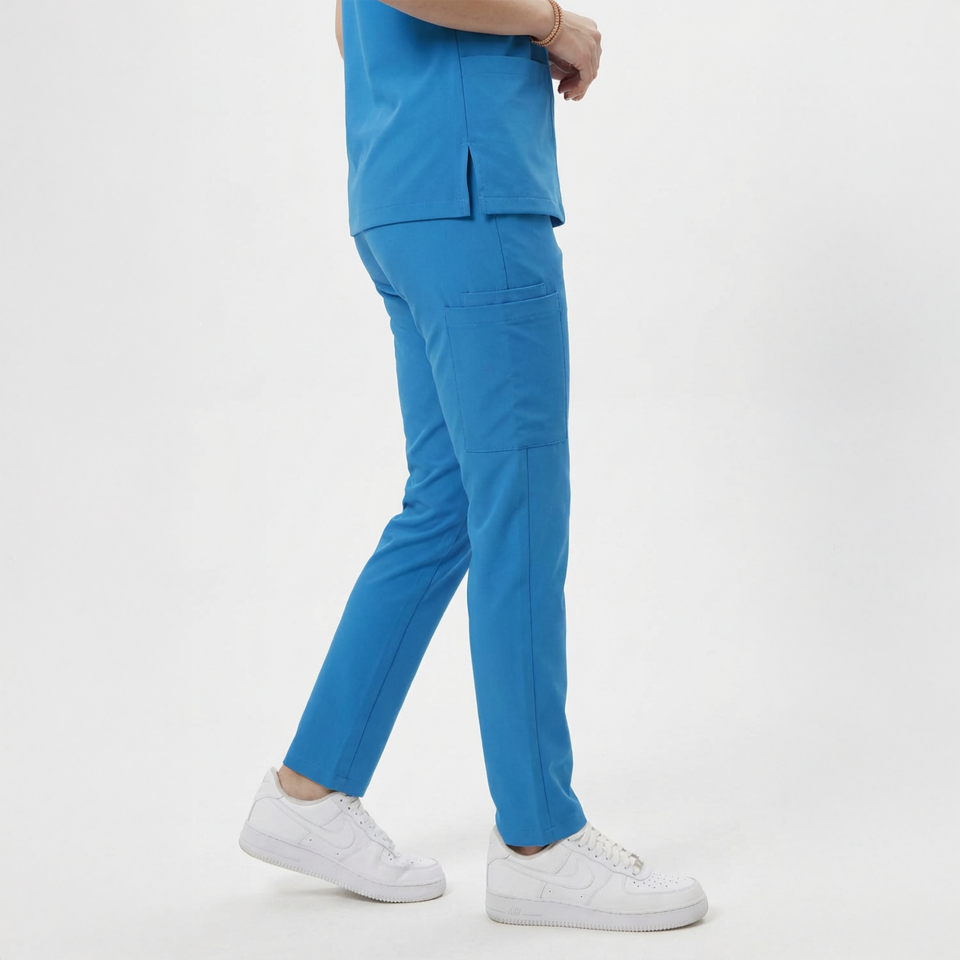 Likralı Snap Seri Kadın Petrol Mavisi Scrubs