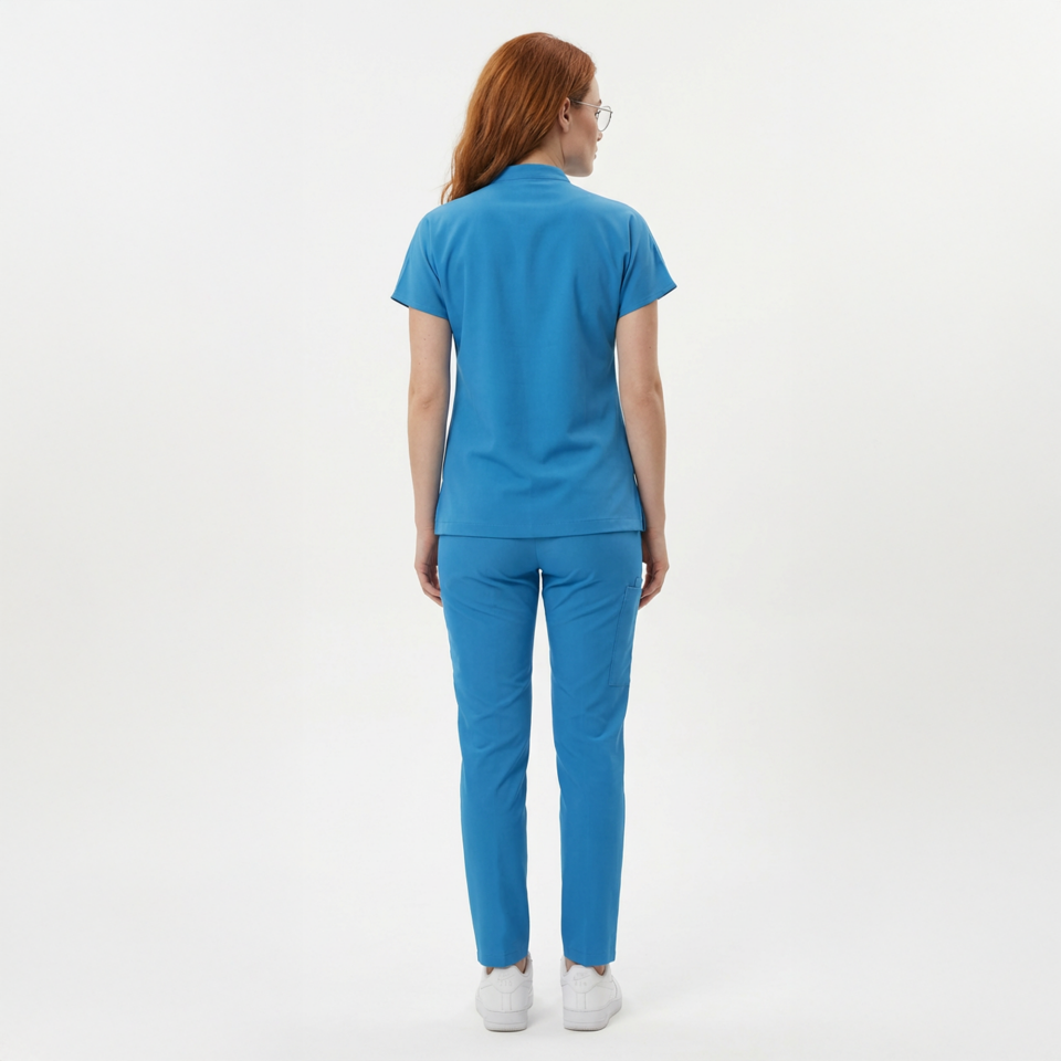 Likralı Snap Seri Kadın Petrol Mavisi Scrubs