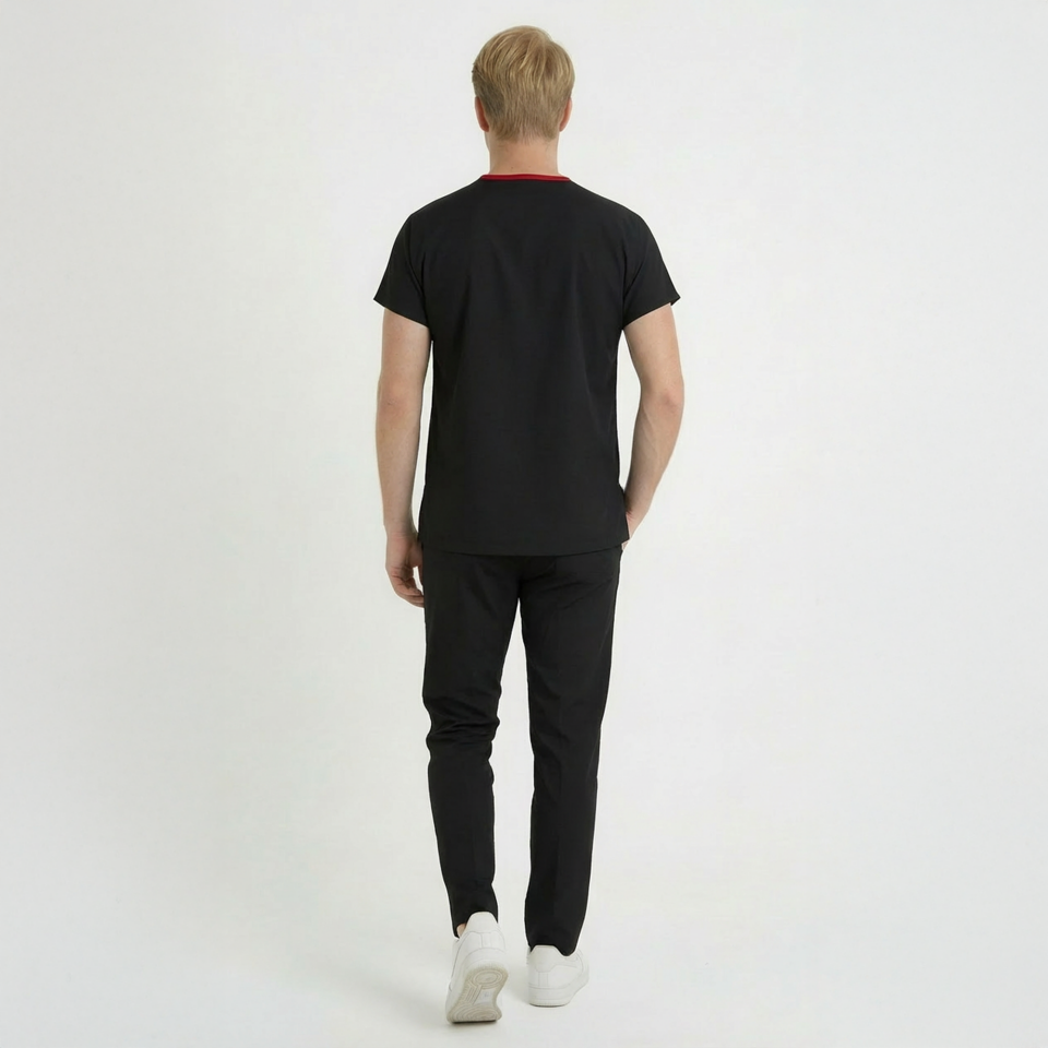 Terycoton Kumaş Klasik Seri Erkek Siyah Scrubs