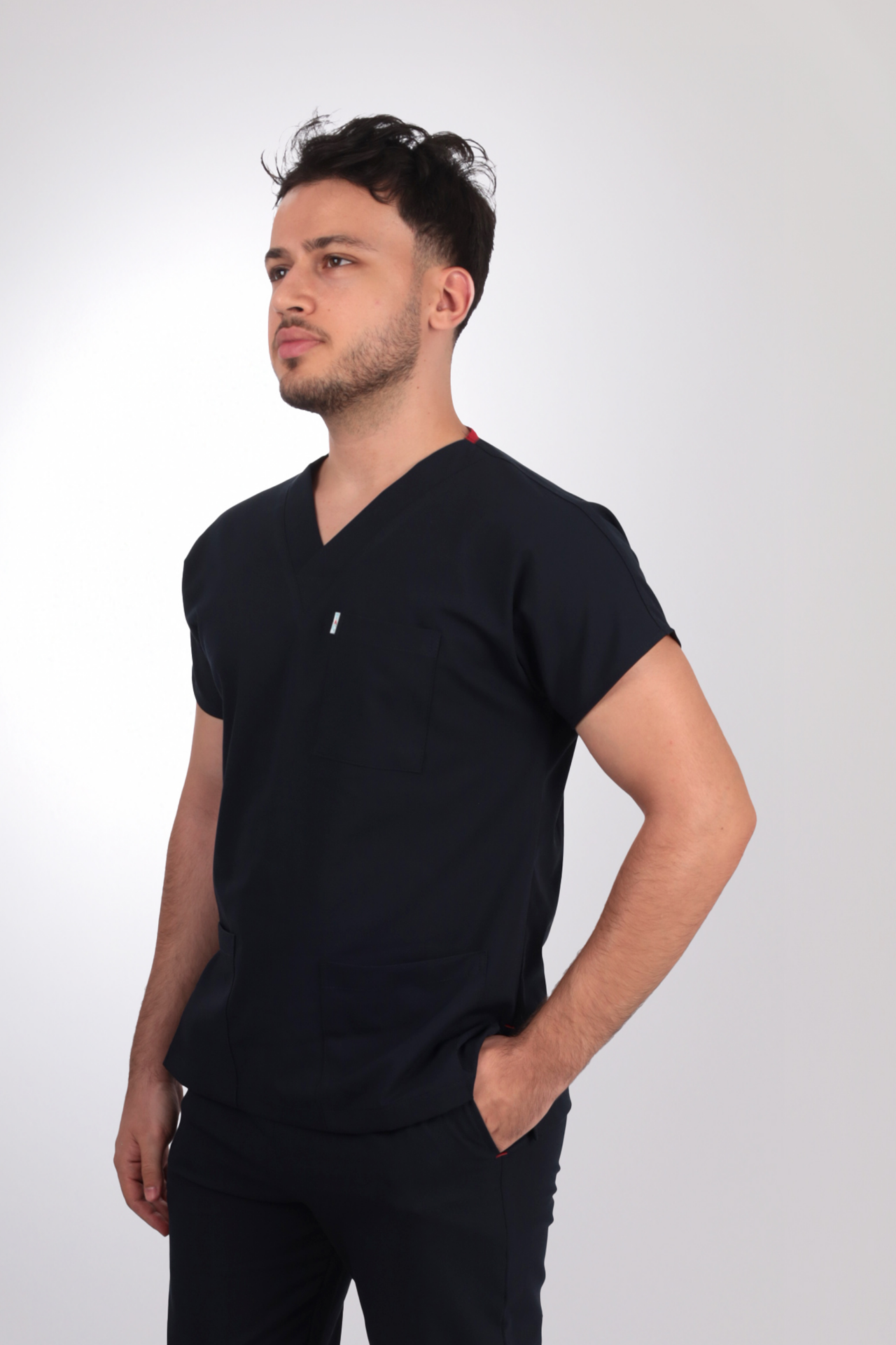 Terycoton Kumaş Klasik Seri Erkek Siyah Scrubs