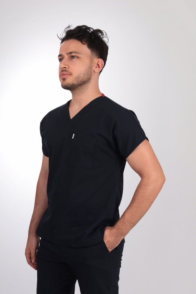 Terycoton Kumaş Klasik Seri Erkek Siyah Scrubs