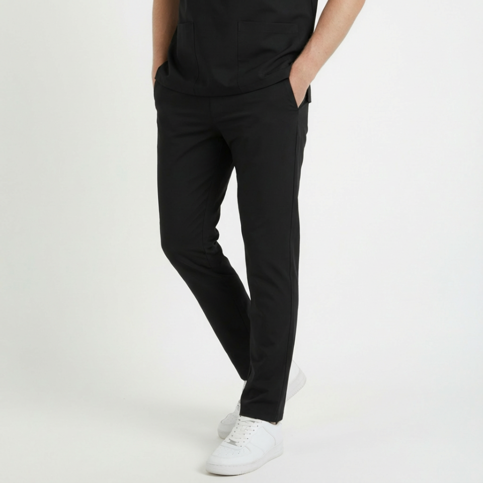 Terycoton Kumaş Klasik Seri Erkek Siyah Scrubs