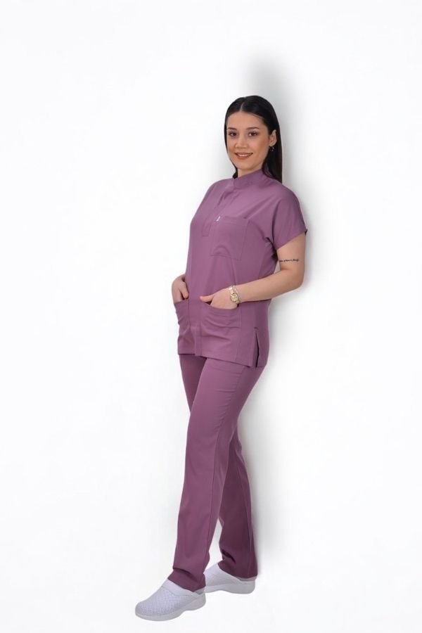 Likralı Snap Seri Kadın Açık Mürdüm  Scrubs