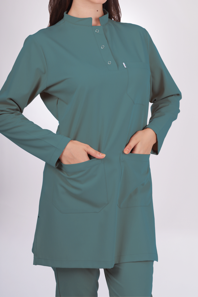 Premium Likralı Tesettür Seri Kadın Petrol Yeşili Scrubs