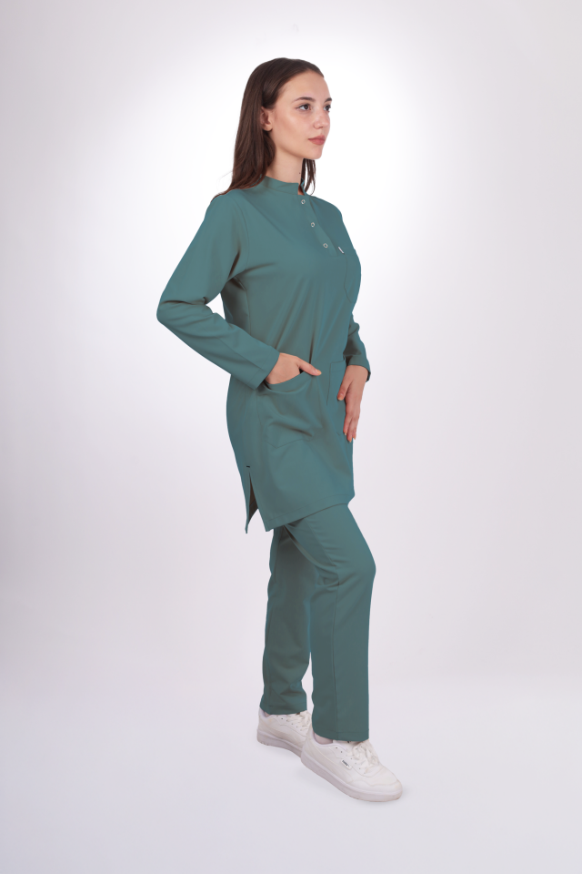 Premium Likralı Tesettür Seri Kadın Petrol Yeşili Scrubs