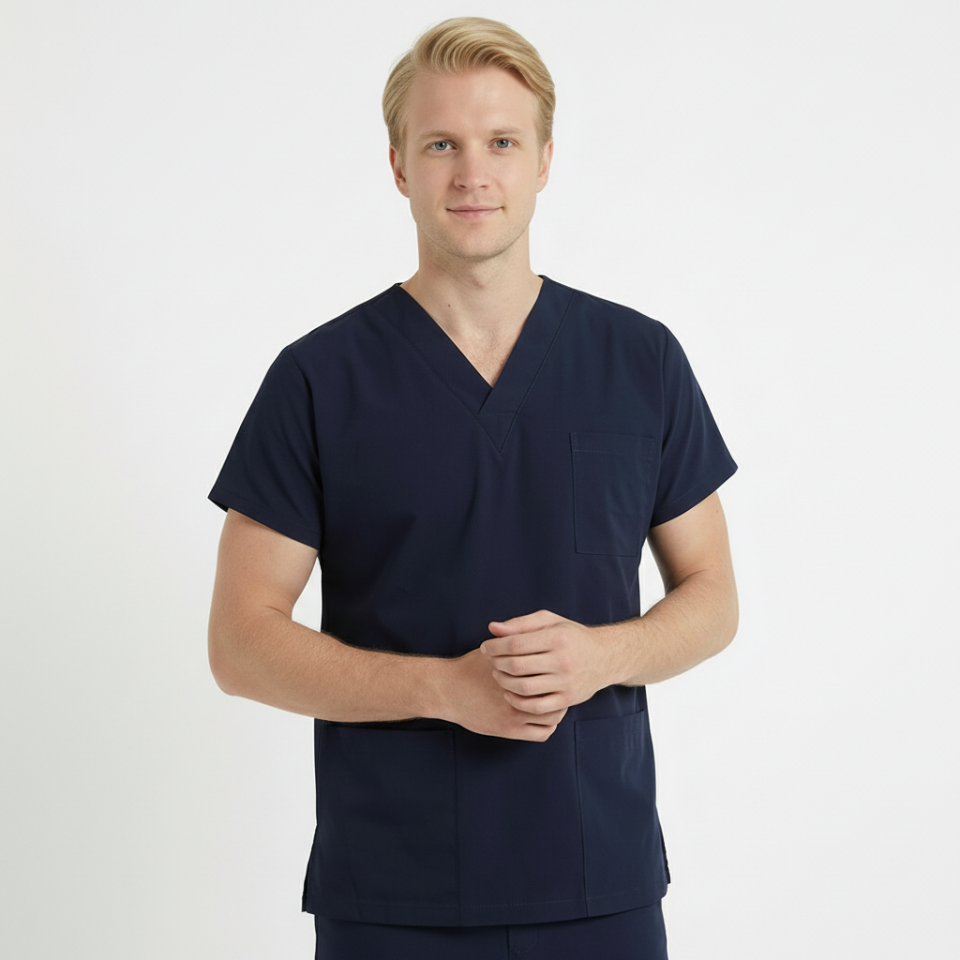 Terycoton Kumaş Klasik Seri Erkek Lacivert Scrubs