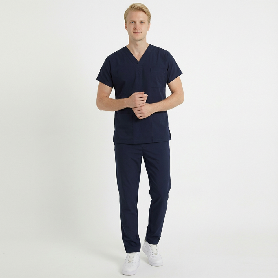 Terycoton Kumaş Klasik Seri Erkek Lacivert Scrubs