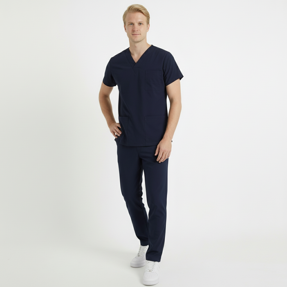 Terycoton Kumaş Klasik Seri Erkek Lacivert Scrubs