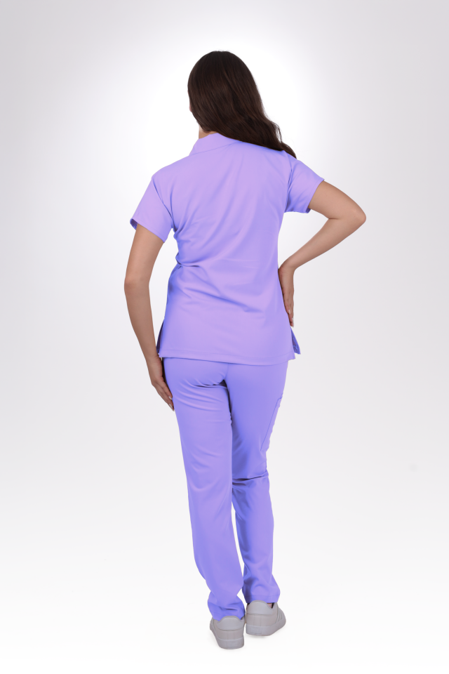 Premium Likralı Zipper Seri Kadın Lila Scrubs