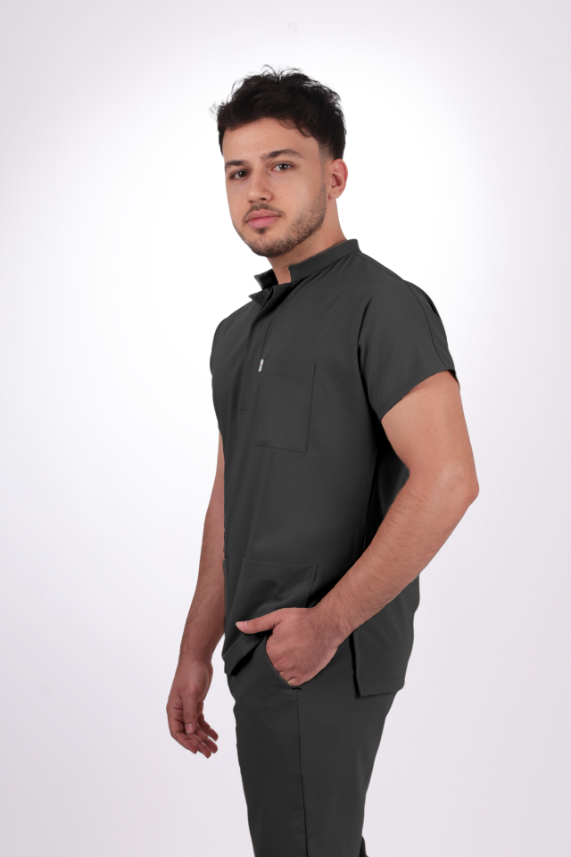 Premium Likralı Snap Seri Erkek Antrasit Gri Scrubs