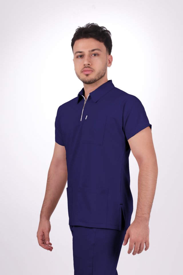 Premium Likralı Zipper Seri Erkek İndigo Lacivert Üniforma Takım