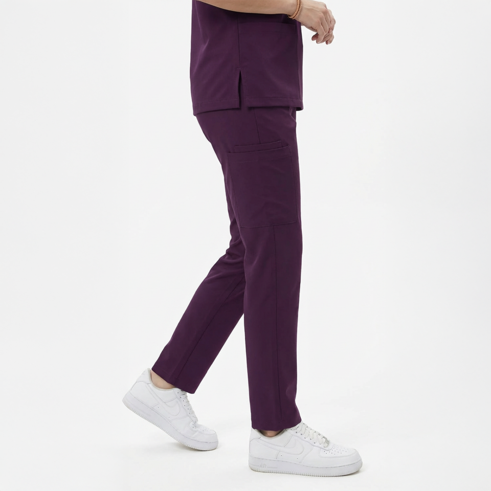 Likralı Snap Seri Kadın Mürdüm Scrubs