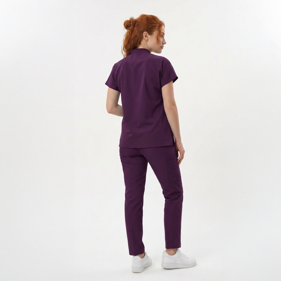 Likralı Snap Seri Kadın Mürdüm Scrubs