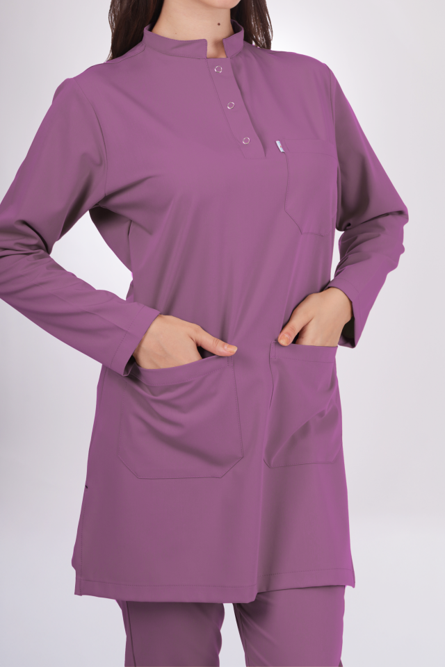 Premium Likralı Tesettür Seri Kadın Platin Mor Scrubs