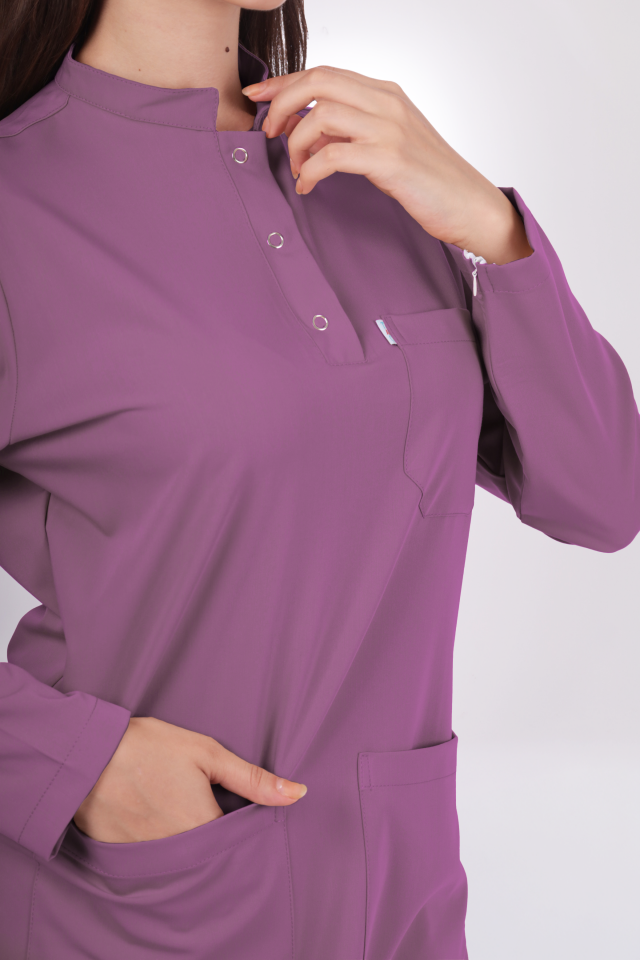 Premium Likralı Tesettür Seri Kadın Platin Mor Scrubs