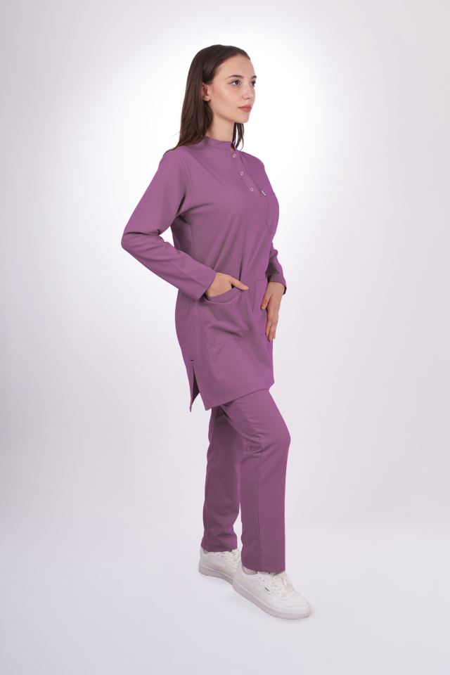 Premium Likralı Tesettür Seri Kadın Platin Mor Scrubs