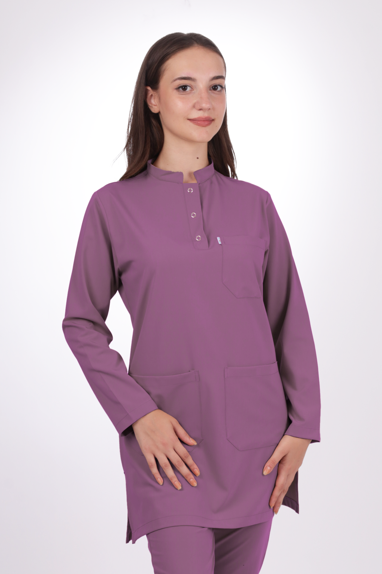 Premium Likralı Tesettür Seri Kadın Platin Mor Scrubs