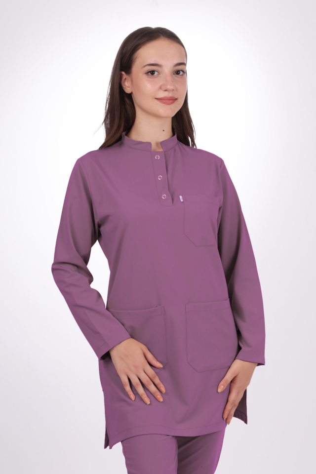 Premium Likralı Tesettür Seri Kadın Platin Mor Scrubs