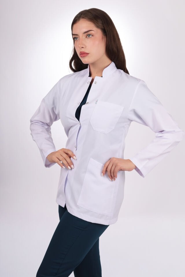 Uzun Kol Kısa Boy Kadın Önlük Hakim Yaka