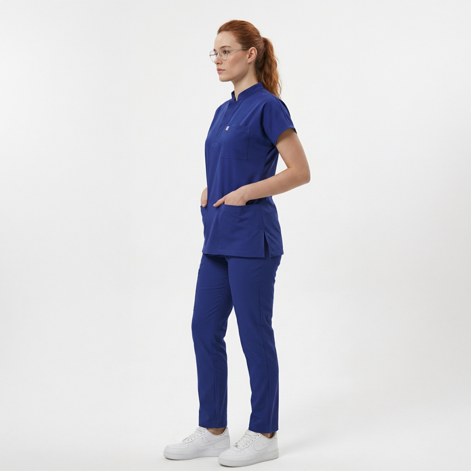 Likralı Snap Seri Kadın Tek Üst Saks Mavisi