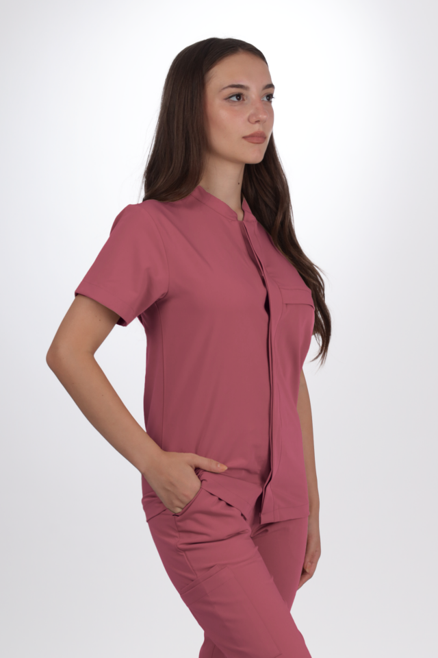 Premium Likralı SnapPrime Seri Kadın Gül Kurusu Scrubs