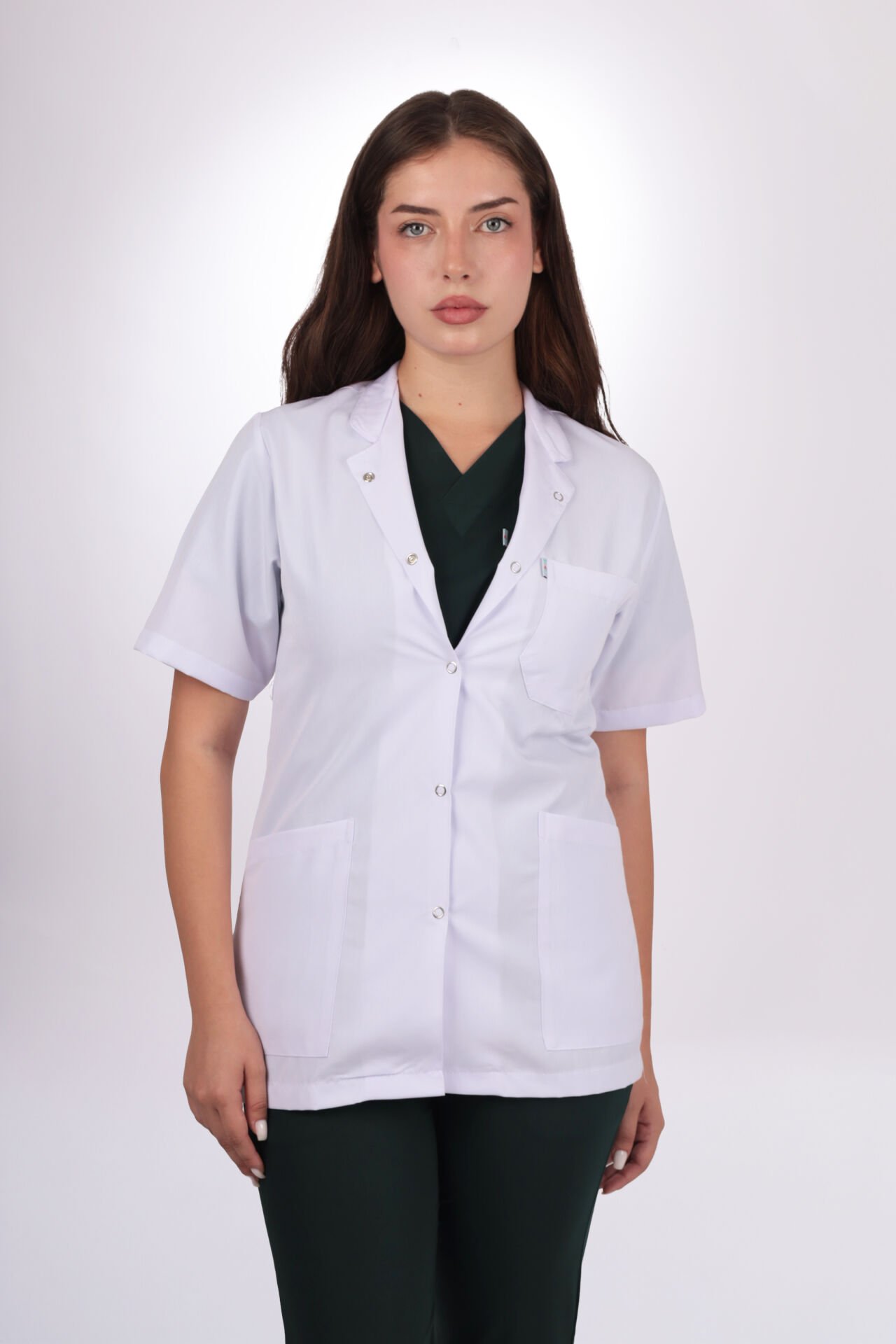 Kısa Kol Kısa Boy Kadın Önlük Gömlek Yaka