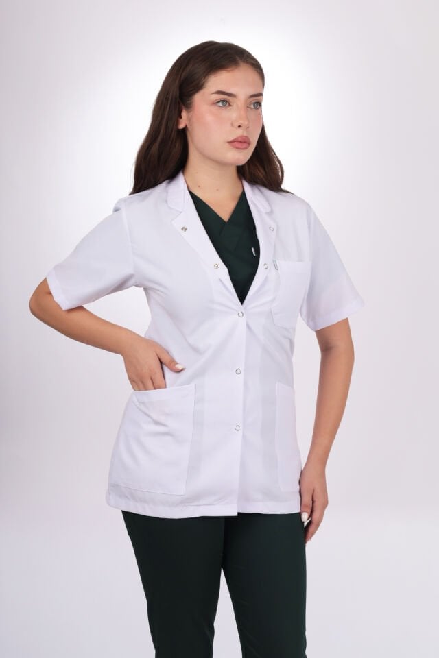 Kısa Kol Kısa Boy Kadın Önlük Gömlek Yaka