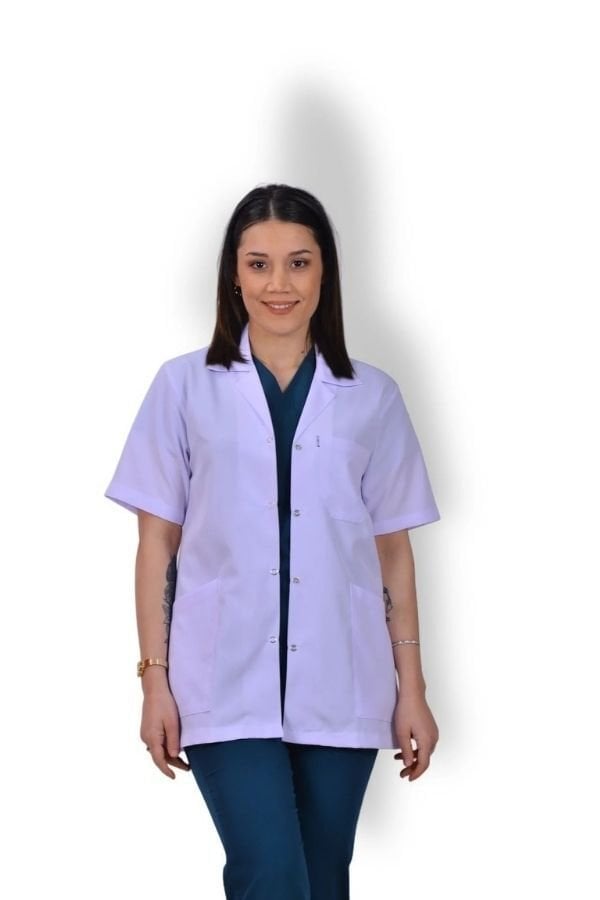 Kısa Kol Kısa Boy Kadın Önlük Gömlek Yaka