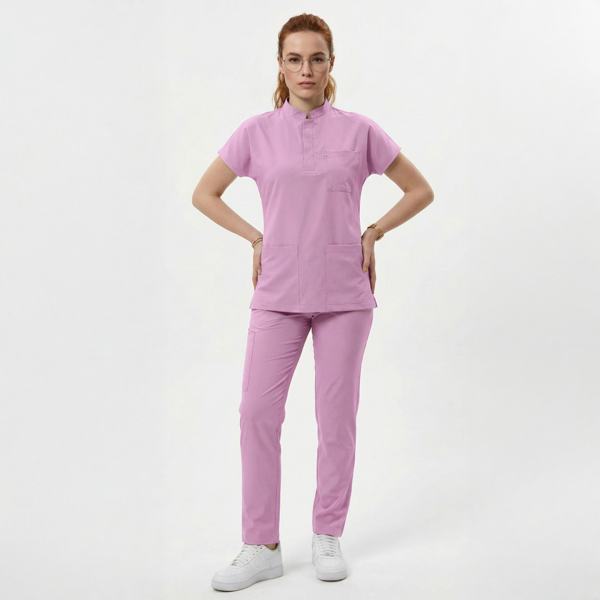 Likralı Snap Seri Kadın Aqua Pembe Scrubs