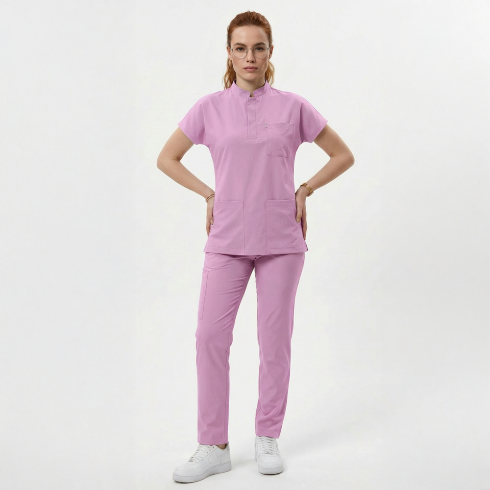 Likralı Snap Seri Kadın Aqua Pembe Scrubs