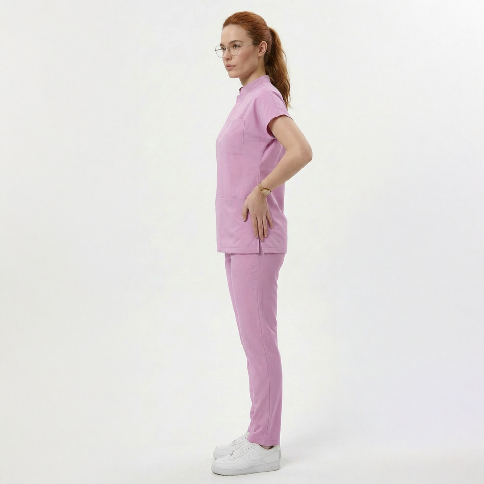 Likralı Snap Seri Kadın Aqua Pembe Scrubs