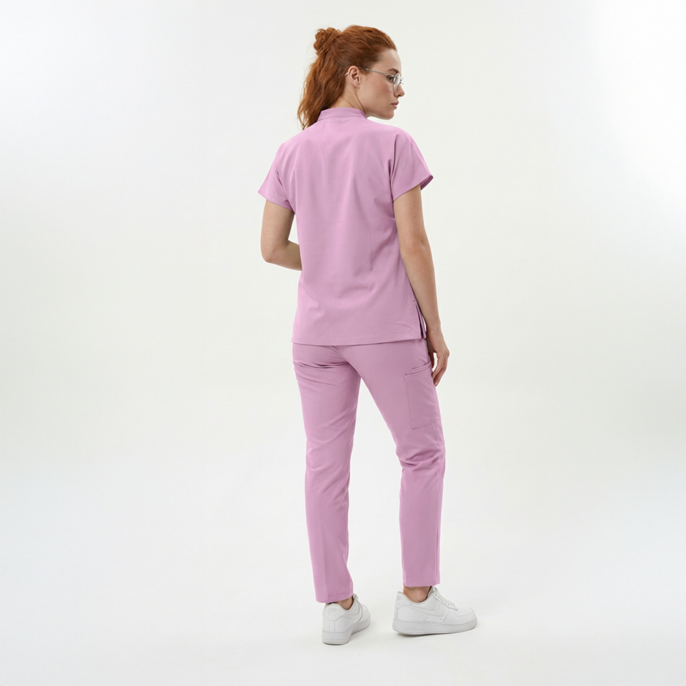 Likralı Snap Seri Kadın Aqua Pembe Scrubs