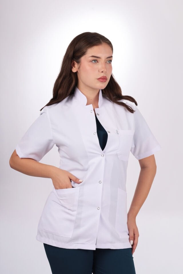 Uzun Kol Kısa Boy Kadın Önlük Hakim Yaka