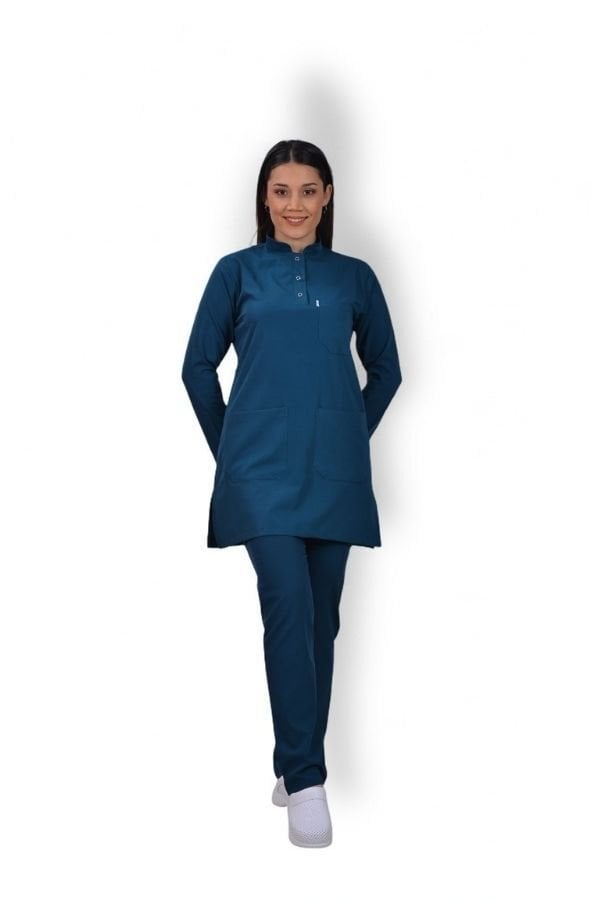 Premium Likralı Tesettür Seri Kadın Marine Petrol Scrubs
