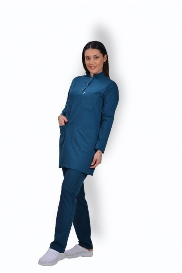 Premium Likralı Tesettür Seri Kadın Marine Petrol Scrubs