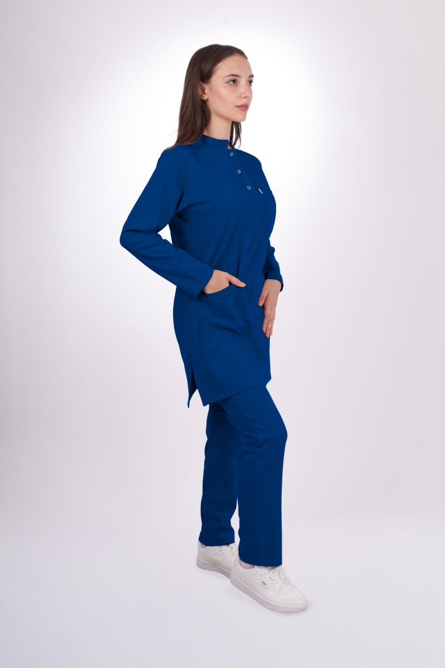 Premium Likralı Tesettür Seri Kadın Saks Mavisi Scrubs