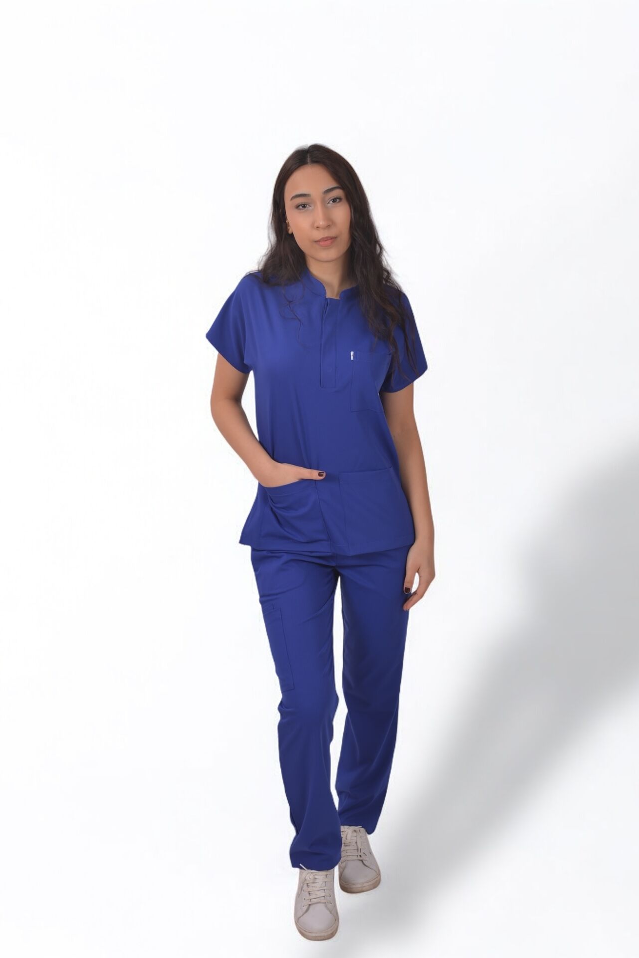 Premium Likralı Snap Seri Kadın Saks Mavisi Scrubs