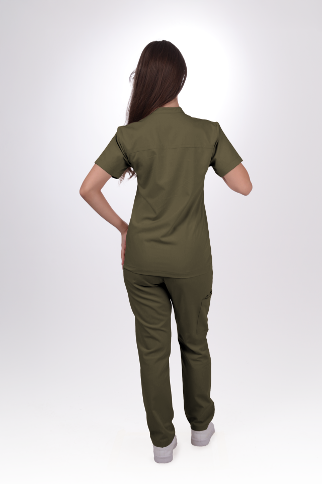 Premium Likralı SnapPrime Seri Kadın Haki Scrubs