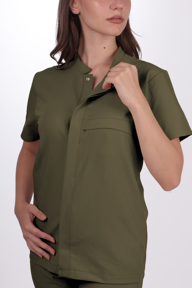 Premium Likralı SnapPrime Seri Kadın Haki Scrubs