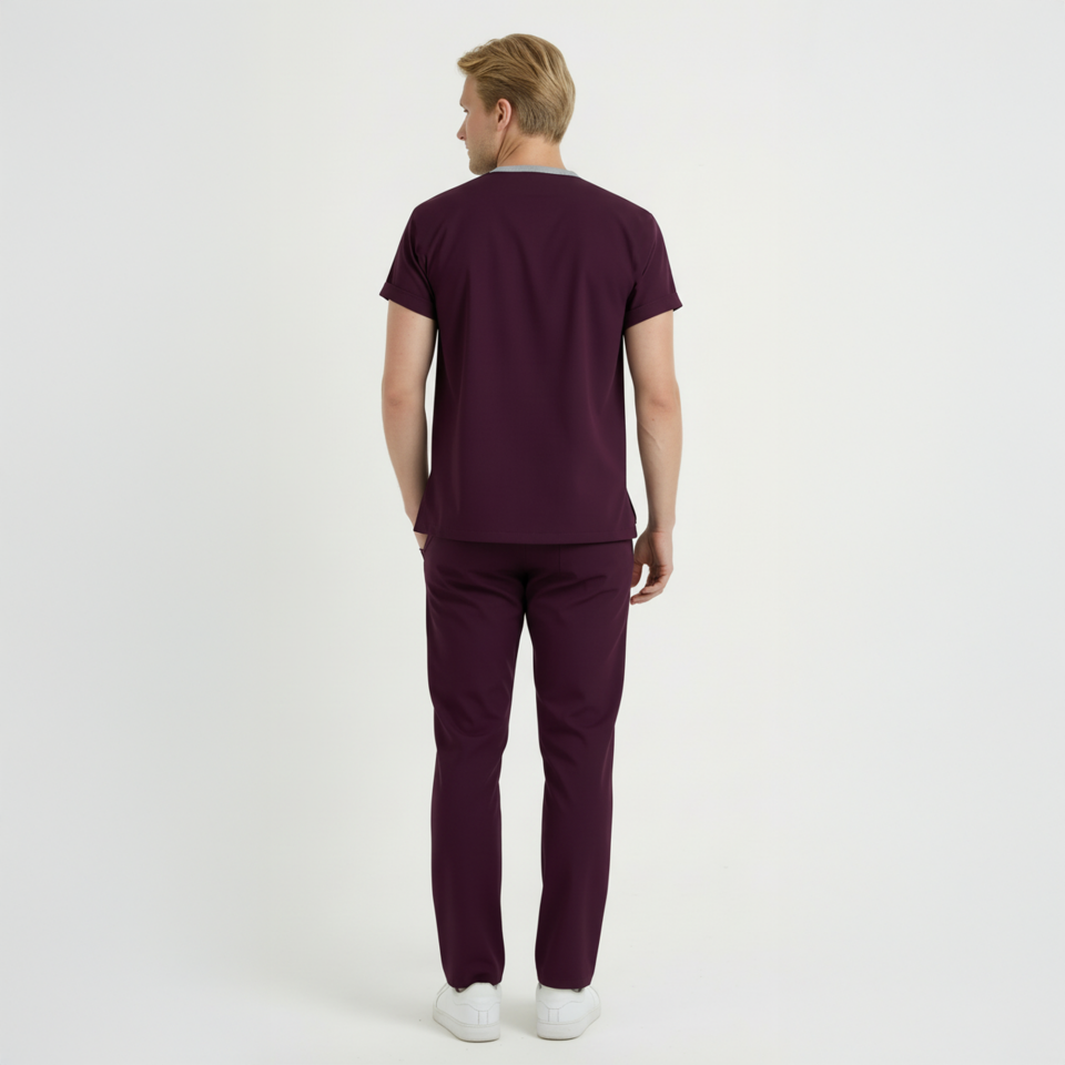 Terycoton Kumaş Klasik Seri Erkek Mürdüm Scrubs