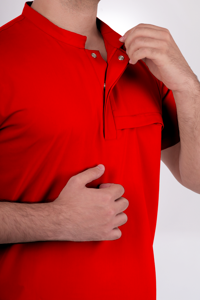 Premium Likralı Lotus Seri Erkek Kırmızı Scrubs