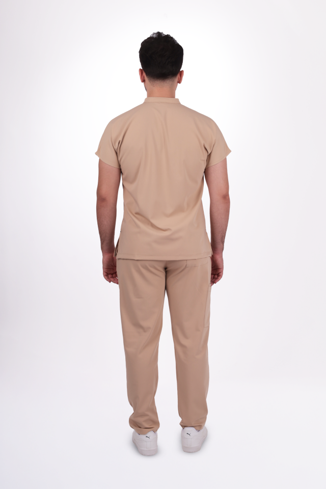 Premium Likralı Snap Seri Erkek Bej Scrubs