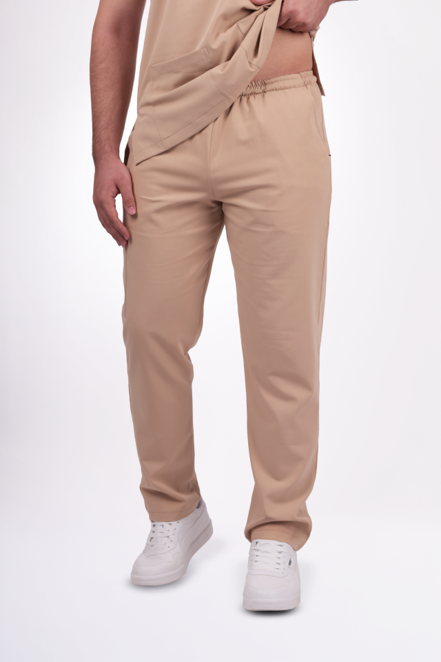 Premium Likralı Snap Seri Erkek Bej Scrubs