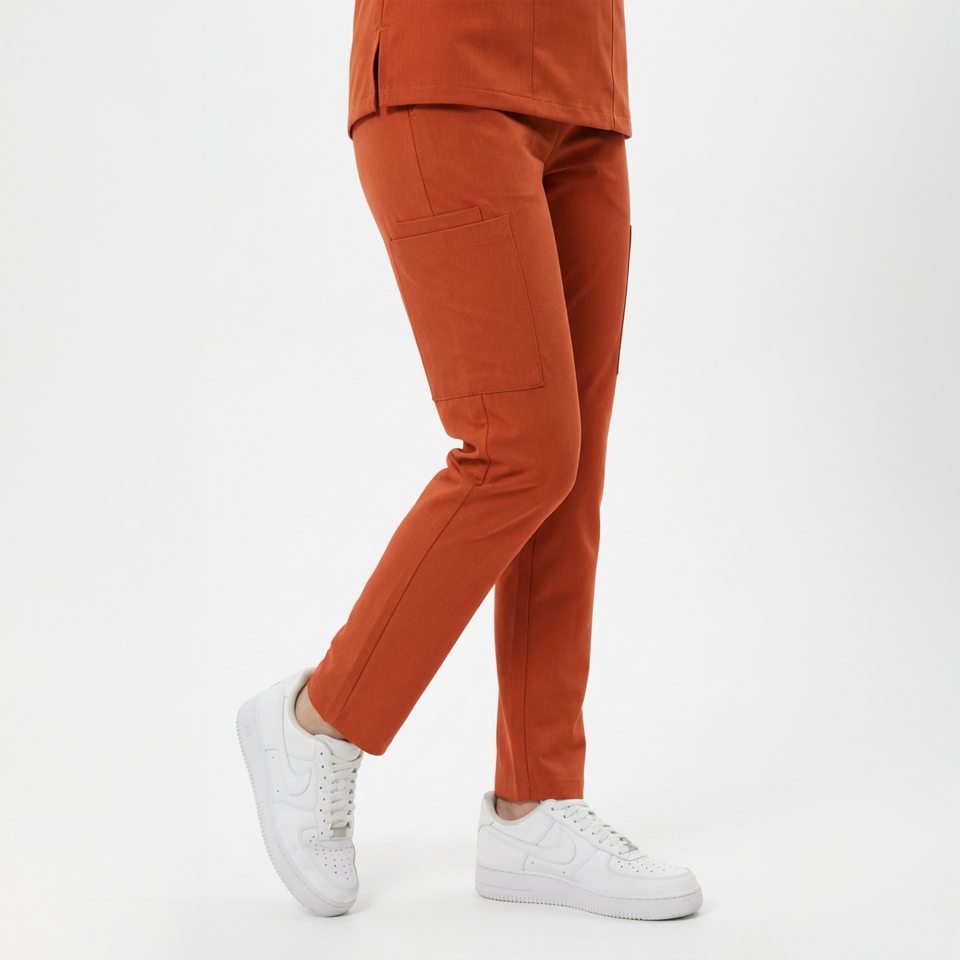 Likralı Snap Seri Kadın Kiremit Scrubs