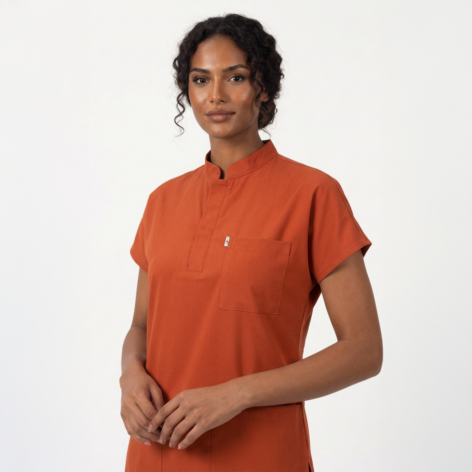 Likralı Snap Seri Kadın Kiremit Scrubs