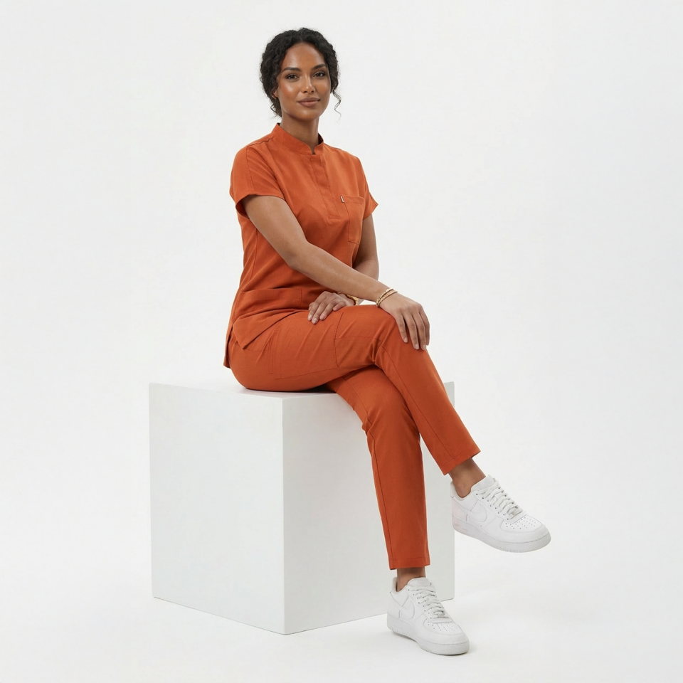 Likralı Snap Seri Kadın Kiremit Scrubs