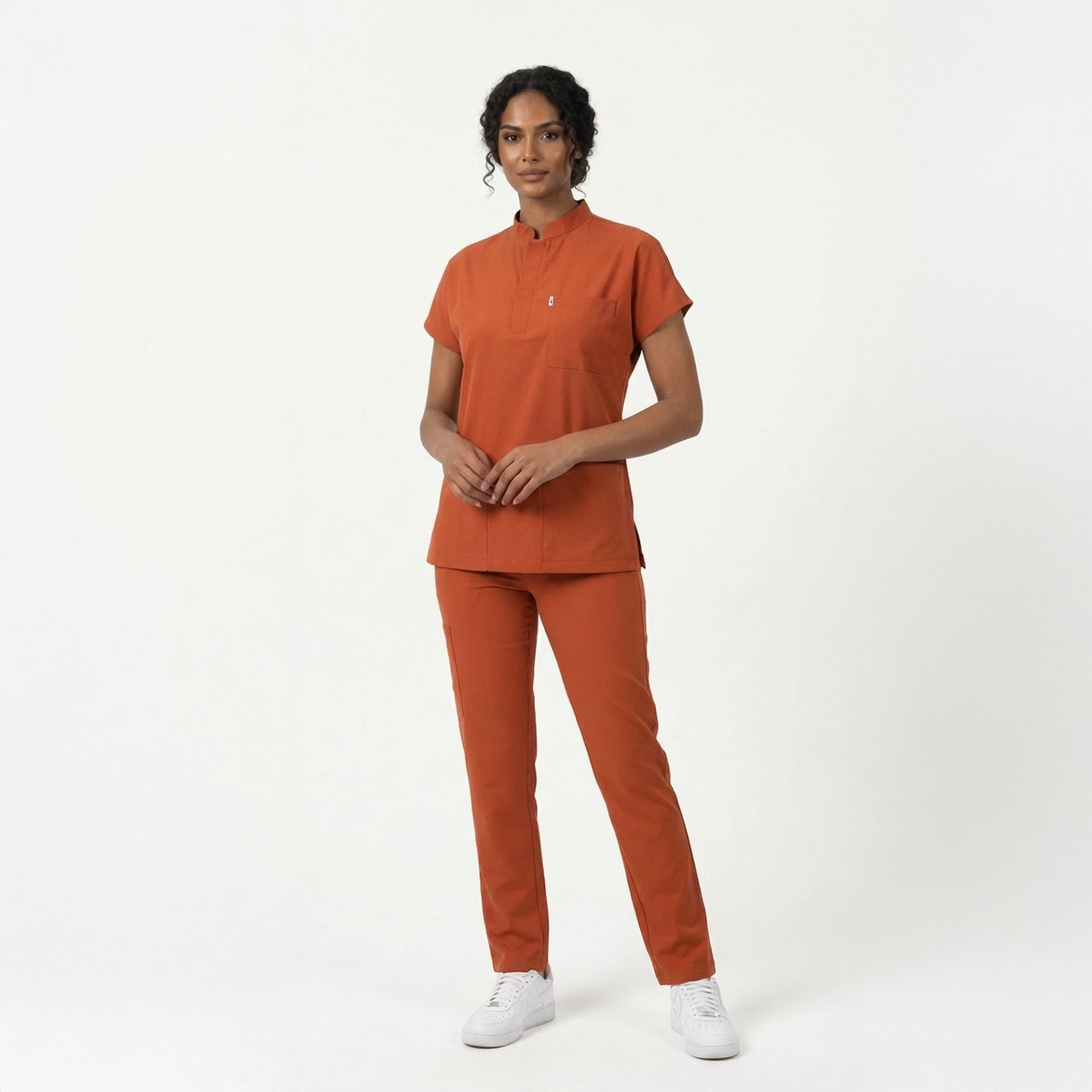 Likralı Snap Seri Kadın Kiremit Scrubs