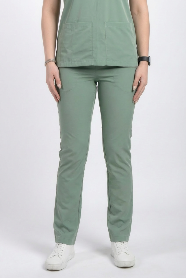 Terycoton Kumaş Klasik Seri Kadın Küf Yeşili Scrubs