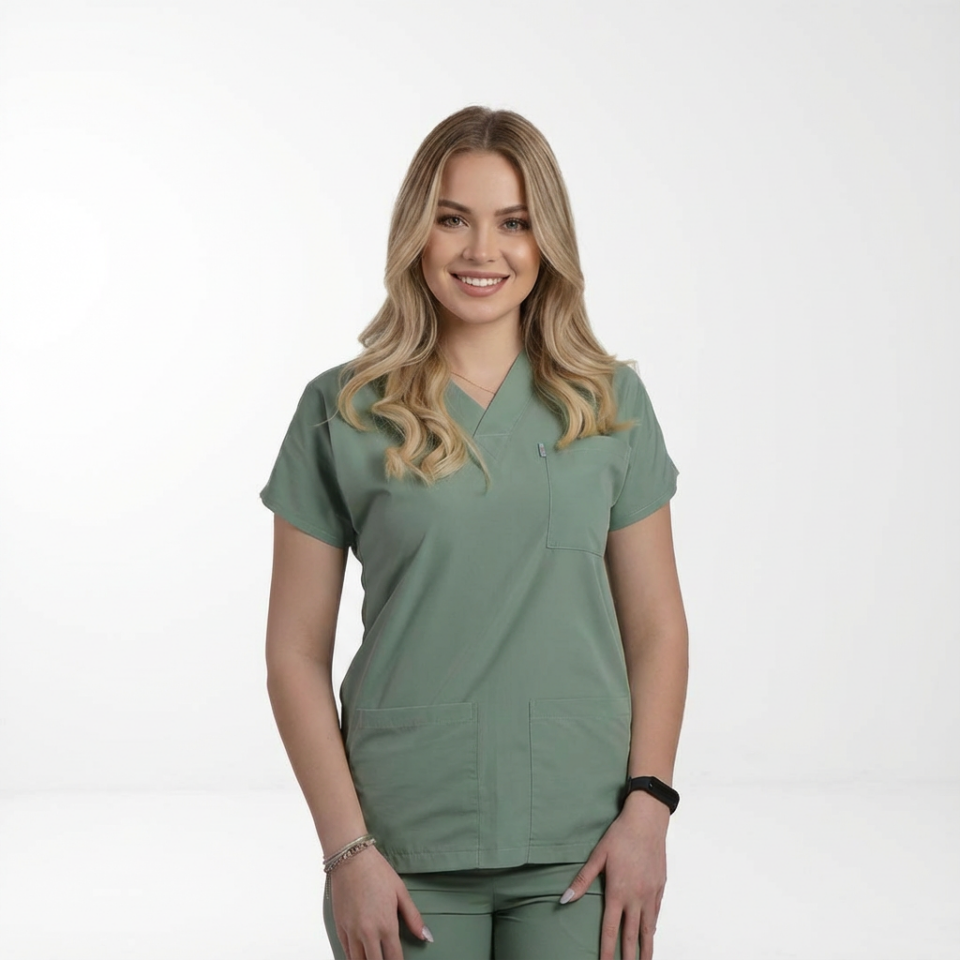 Terycoton Kumaş Klasik Seri Kadın Küf Yeşili Scrubs
